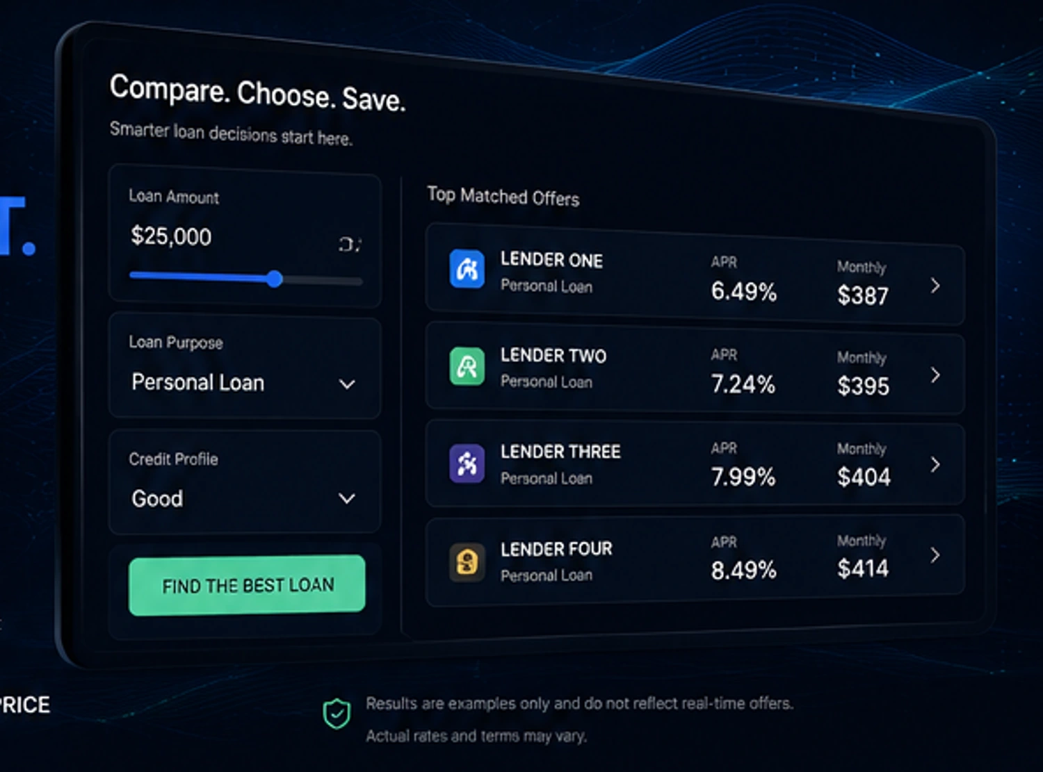 Premium fintech and loan comparison interface concept